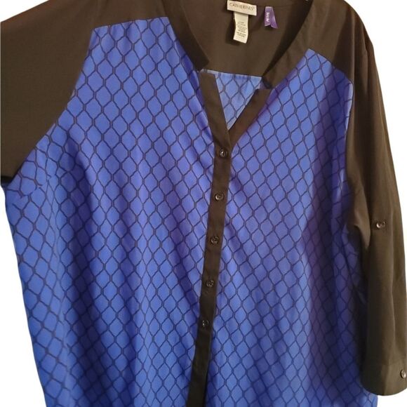Catherines Color Block Blouse Black/Blue •Size 3X - Picture 3 of 12